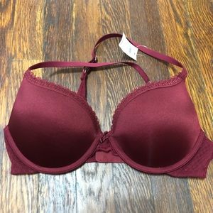 Aerie Maroon Cross Back Push Up Lace Trim Bra 32D